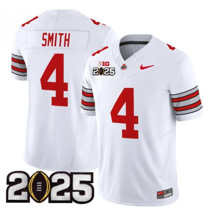 Men's Ohio State Buckeyes #4 Jeremiah Smith White 2025 CFP Final F.U.S.E. Vapor Limited Stitched Football Jersey