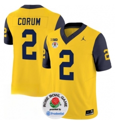 Men's Michigan Wolverines #2 Blake Corum 2023 F.U.S.E. Yellow Navy Rose Bowl Stitched Jersey