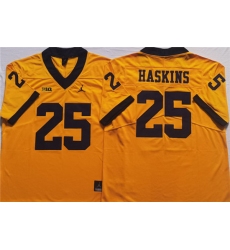 Men's Michigan Wolverines #25 HASKINS Yellow Stitched Jersey