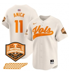 Men's Tennessee Volunteers #11 Billy Amick Cream 2024 Champions Vapor Limited Stitched Jersey