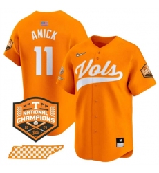 Men's Tennessee Volunteers #11 Billy Amick Orange 2024 Champions Vapor Limited Stitched Jersey