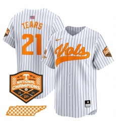 Men's Tennessee Volunteers #21 Kavares Tears White Pinstripe 2024 Champions Vapor Limited Stitched Jersey