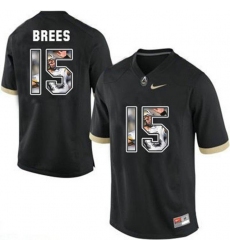 Purdue Boilermakers #15 Drew Brees Black With Portrait Print College Football Jersey