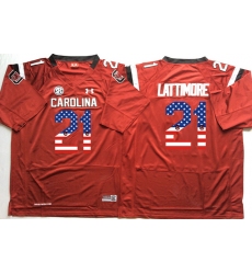 South Carolina Gamecocks #21 Marcus Lattimore Red USA Flag College Jersey