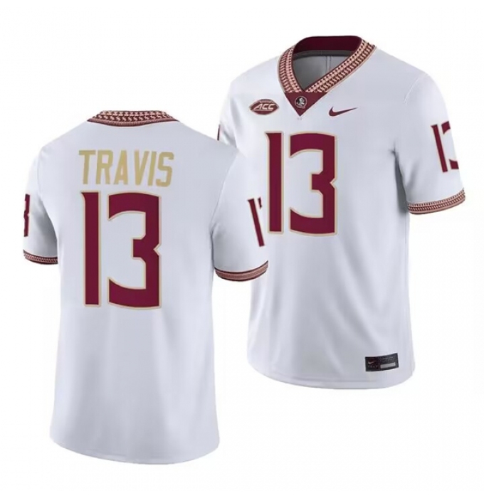 Men's Florida State Seminoles #13 Jordan Travis White Stitched Jersey