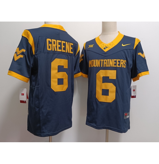 Men's West Virginia Mountaineers #6 Garrett Greene Navy FUSE College Stitched Jersey