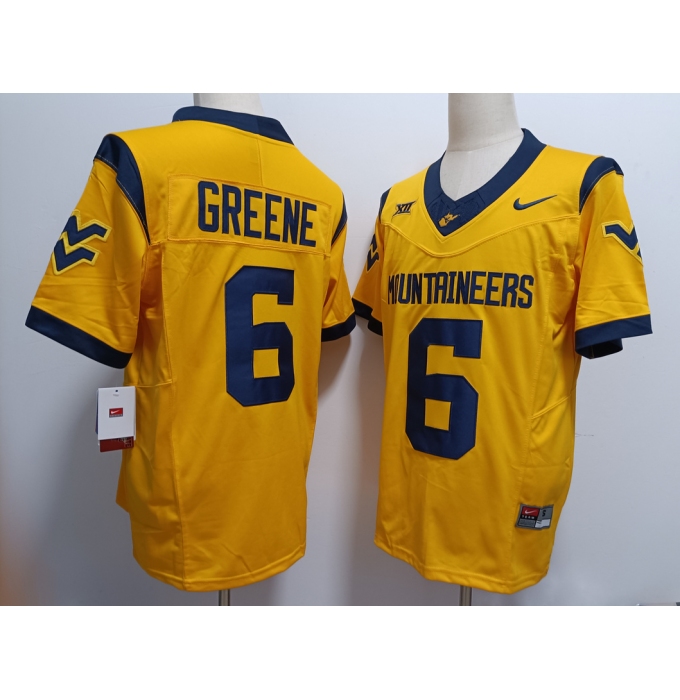 Men's West Virginia Mountaineers #6 Garrett Greene Yellow FUSE College Stitched Jersey