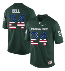 Michigan State Spartans #24 Le'Veon Bell Green USA Flag College Football Jersey