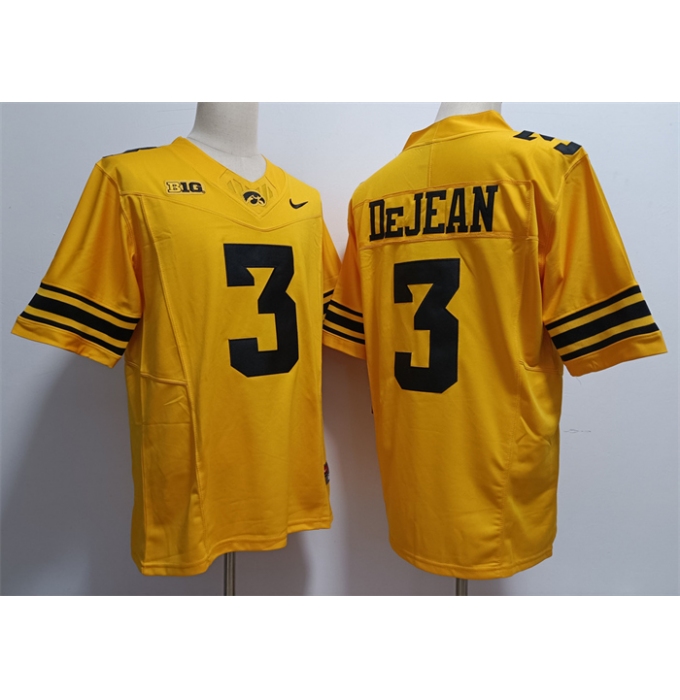 Men's Iowa Hawkeyes #3 Cooper DeJean Yellow Stitched Jersey