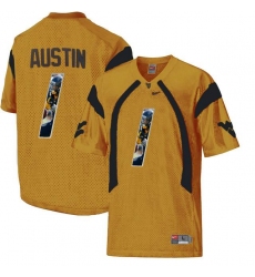 West Virginia Mountaineers #1 Tavon Austin Gold With Portrait Print College Football Jersey