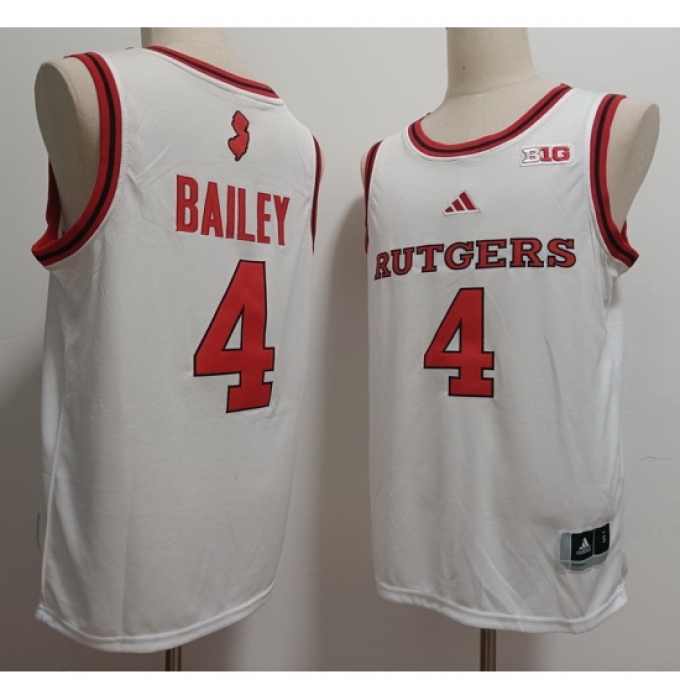 Men's Rutgers Scarlet Knights #4 Ace Bailey White Stitched Basketball Jersey