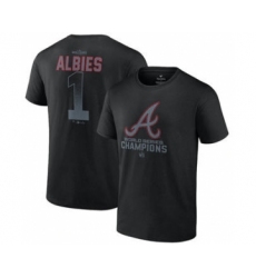 Men's Atlanta Braves #1 Ozzie Albies Black 2021 World Series Champions Name & Number T-Shirt