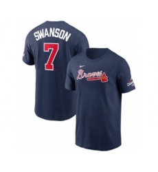 Men's Atlanta Braves #7 Dansby Swanson 2021 Navy World Series Champions Player Name & Number T-Shirt