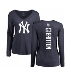Baseball Women's New York Yankees #53 Zach Britton Navy Blue Backer Long Sleeve T-Shirt