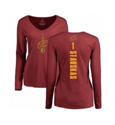 Basketball Women's Cleveland Cavaliers #1 Nik Stauskas Maroon Backer Long Sleeve T-Shirt