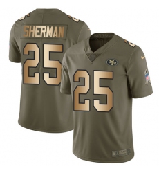 Men's Nike San Francisco 49ers #25 Richard Sherman Limited Olive/Gold 2017 Salute to Service NFL Jersey