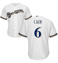 Youth Majestic Milwaukee Brewers #6 Lorenzo Cain Replica White Alternate Cool Base MLB Jersey