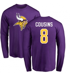 NFL Nike Minnesota Vikings #8 Kirk Cousins Purple Name & Number Logo Long Sleeve T-Shirt