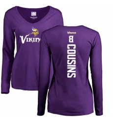 NFL Women's Nike Minnesota Vikings #8 Kirk Cousins Purple Backer Slim Fit Long Sleeve T-Shirt