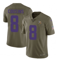 Youth Nike Minnesota Vikings #8 Kirk Cousins Limited Olive 2017 Salute to Service NFL Jersey