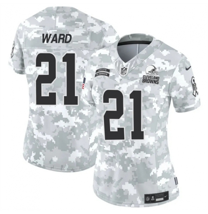 Women's Cleveland Browns #21 Denzel Ward 2024 F.U.S.E Arctic Camo Salute To Service Limited Stitched Jersey(Run Small)