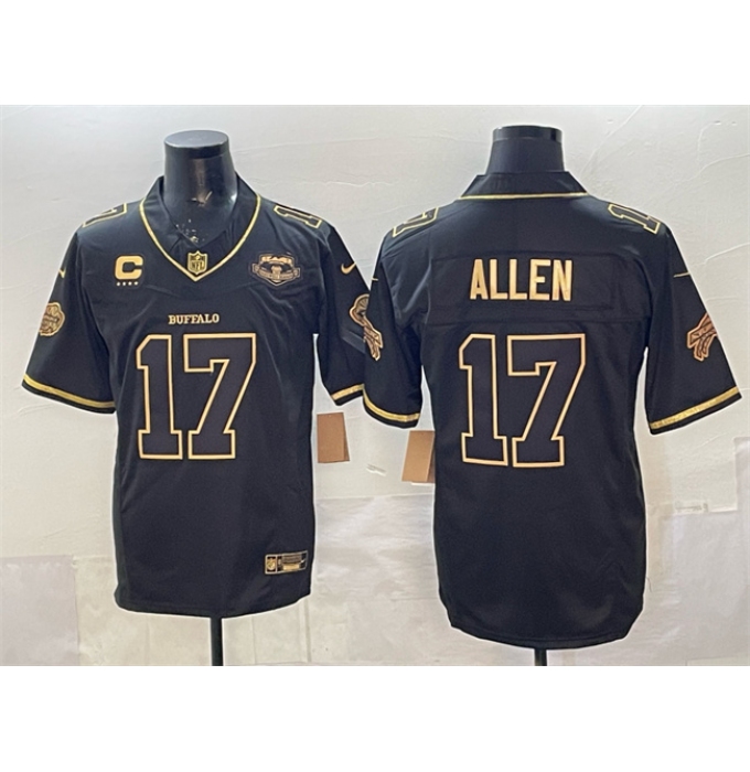 Men's Buffalo Bills #17 Josh Allen Black Gold 2025 F.U.S.E. “Rivalries” With Farewell & 4-Star C Vapor Limited Football Stitched Jersey