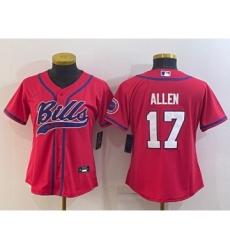 Youth Buffalo Bills #17 Josh Allen Red With Patch Cool Base Stitched Baseball Jersey