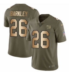 Men's Nike New York Giants #26 Saquon Barkley Limited Olive Gold 2017 Salute to Service NFL Jersey
