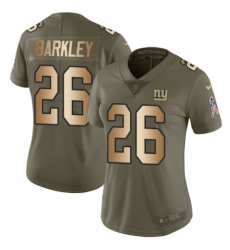 Women's Nike New York Giants #26 Saquon Barkley Limited Olive Gold 2017 Salute to Service NFL Jersey