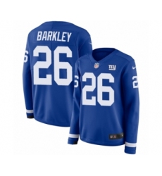 Women's Nike New York Giants #26 Saquon Barkley Limited Royal Blue Therma Long Sleeve NFL Jersey