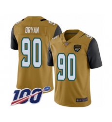 Men's Jacksonville Jaguars #90 Taven Bryan Limited Gold Rush Vapor Untouchable 100th Season Football Jersey
