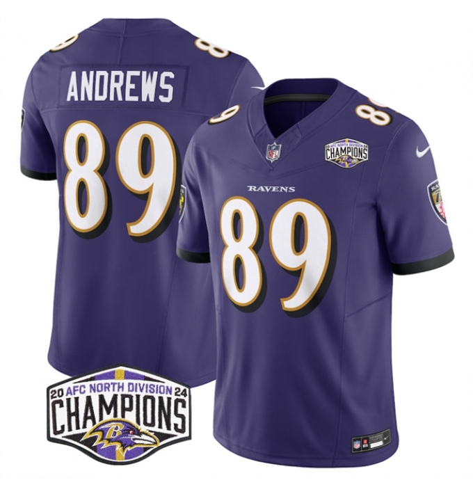 Men's Baltimore Ravens #89 Mark Andrews Purple F.U.S.E 2024 AFC North Division Champions Vapor Limited Football Jersey