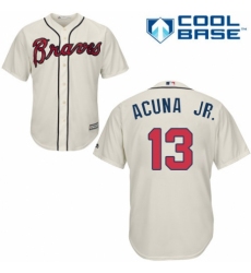 Youth Majestic Atlanta Braves #13 Ronald Acuna Jr. Replica Cream Alternate 2 Cool Base MLB Jersey