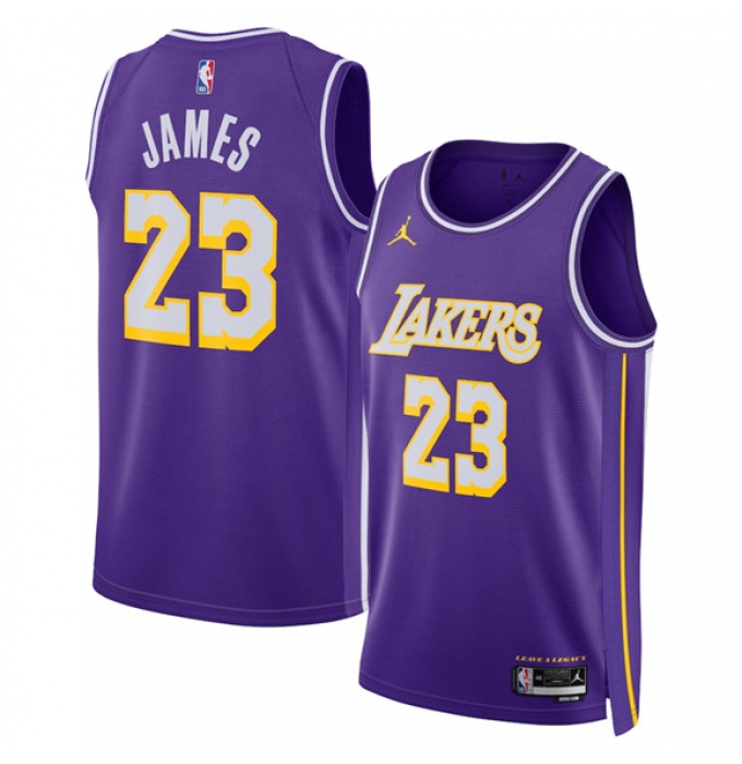 Men's Los Angeles Lakers #23 LeBron James Purple 2025 Statement Edition Stitched Basketball Jersey