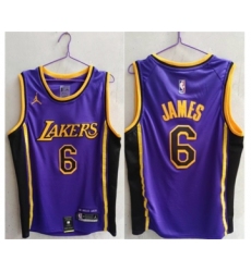 Men's Los Angeles Lakers #6 LeBron James Purple Stitched Basketball Jersey