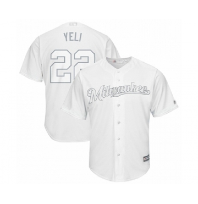 Men's Milwaukee Brewers #22 Christian Yelich  Yeli  Authentic White 2019 Players Weekend Baseball Jersey