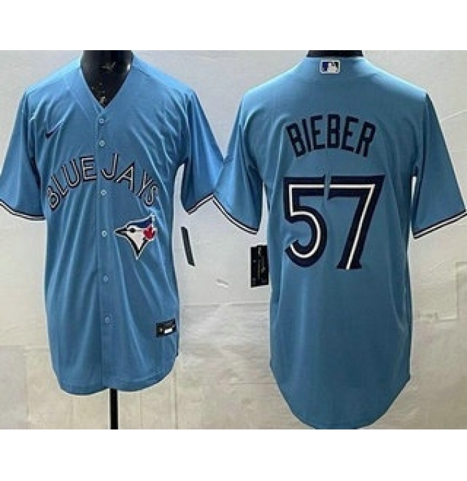 Men's Toronto Blue Jays #57 Shane Bieber Light Blue Cool Base Jersey