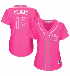 Women's Majestic St. Louis Cardinals #12 Paul DeJong Authentic Pink Fashion Cool Base MLB Jersey