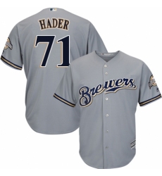 Youth Majestic Milwaukee Brewers #71 Josh Hader Replica Grey Road Cool Base MLB Jersey