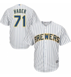 Youth Majestic Milwaukee Brewers #71 Josh Hader Replica White Home Cool Base MLB Jersey