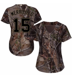Women's Majestic Kansas City Royals #15 Whit Merrifield Authentic Camo Realtree Collection Flex Base MLB Jersey