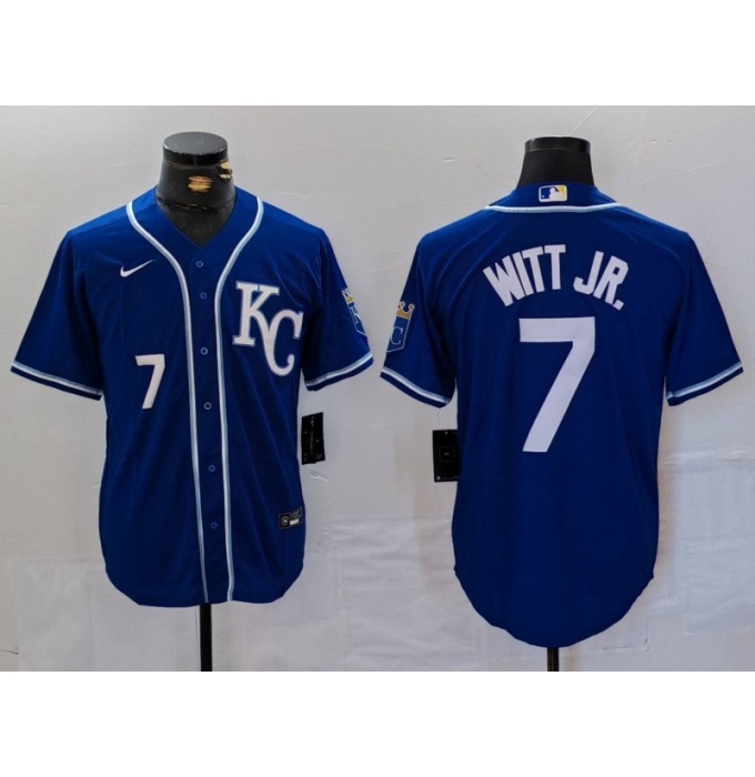 Men's Kansas City Royals #7 Bobby Witt Jr Number Royal Cool Base Stitched Baseball Jersey