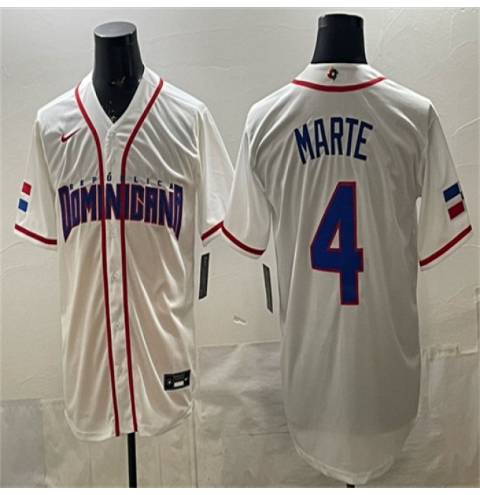 Men's Dominican Republic Baseball #4 Ketel Marte White 2026 World Baseball Classic Home Stadium Stitched Jersey