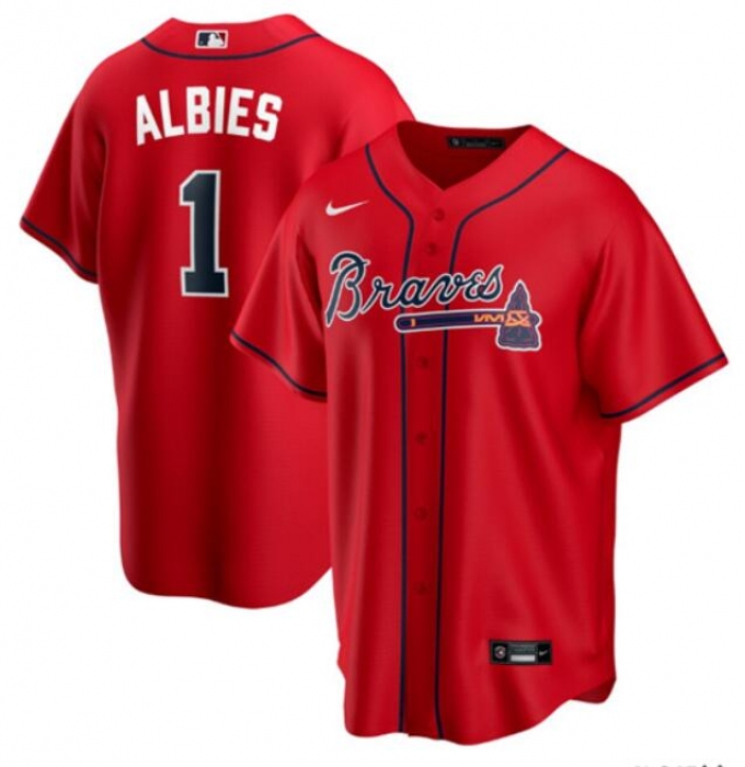 Men's Atlanta Braves #1 Ozzie Albies Red Cool Base Stitched Jersey