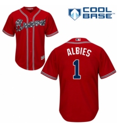Youth Majestic Atlanta Braves #1 Ozzie Albies Replica Red Alternate Cool Base MLB Jersey