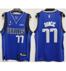 Men's Dallas Mavericks #77 Luka Doncic Blue No.6 Patch Stitched Jersey