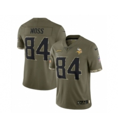 Men's Minnesota Vikings #84 Randy Moss 2022 Olive Salute To Service Limited Stitched Jersey