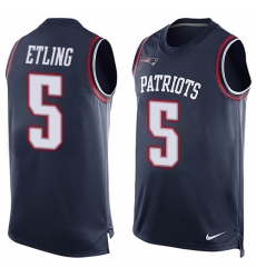 Men's Nike New England Patriots #5 Danny Etling Limited Navy Blue Player Name & Number Tank Top NFL Jerse