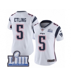Women's Nike New England Patriots #5 Danny Etling White Vapor Untouchable Limited Player Super Bowl LIII Bound NFL Jersey