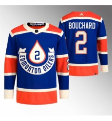 Men's Edmonton Oilers #2 Evan Bouchard 2023 Royal Heritage Classic Primegreen Stitched Jersey